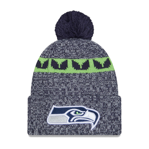 New Era Seattle Seahawks NFL Sideline 2023 Navy Bobble kötött sapka