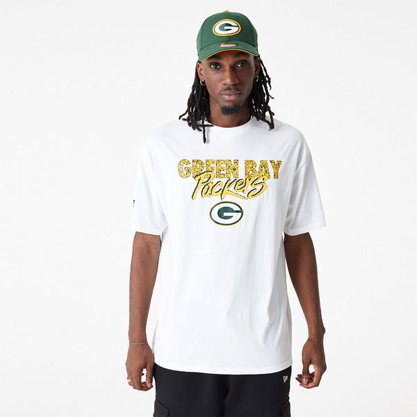 New Era Green Bay Packers NFL Script White Oversized Póló