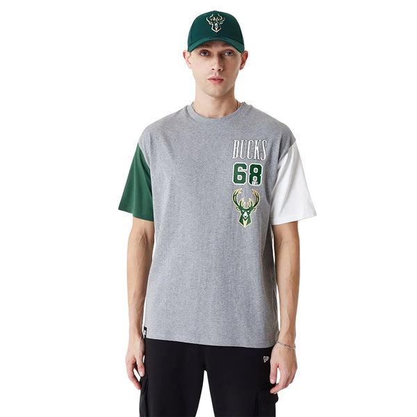 New Era Milwaukee Bucks NBA Cut Sew Grey Oversized Póló